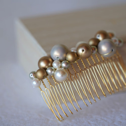 【＊＊フォーマル髪飾り・七五三・結婚式参列に＊＊】 -vintageパール＊ ヘアコーム（gold)- 3枚目の画像