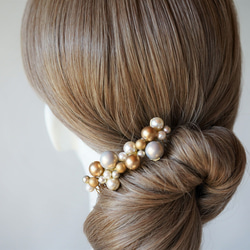 【＊＊フォーマル髪飾り・七五三・結婚式参列に＊＊】 -vintageパール＊ ヘアコーム（gold)- 2枚目の画像
