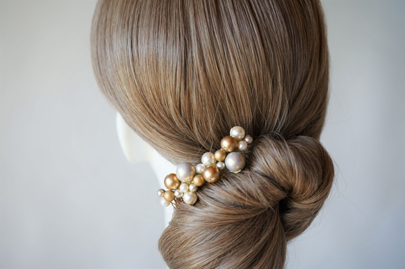【＊＊フォーマル髪飾り・七五三・結婚式参列に＊＊】 -vintageパール＊ ヘアコーム（gold)- 2枚目の画像