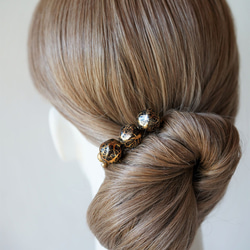 【＊＊七五三・結婚式参列のフォーマルヘアに＊＊】  -ヴィンテージパール・ヘアコーム（black gold)- 4枚目の画像