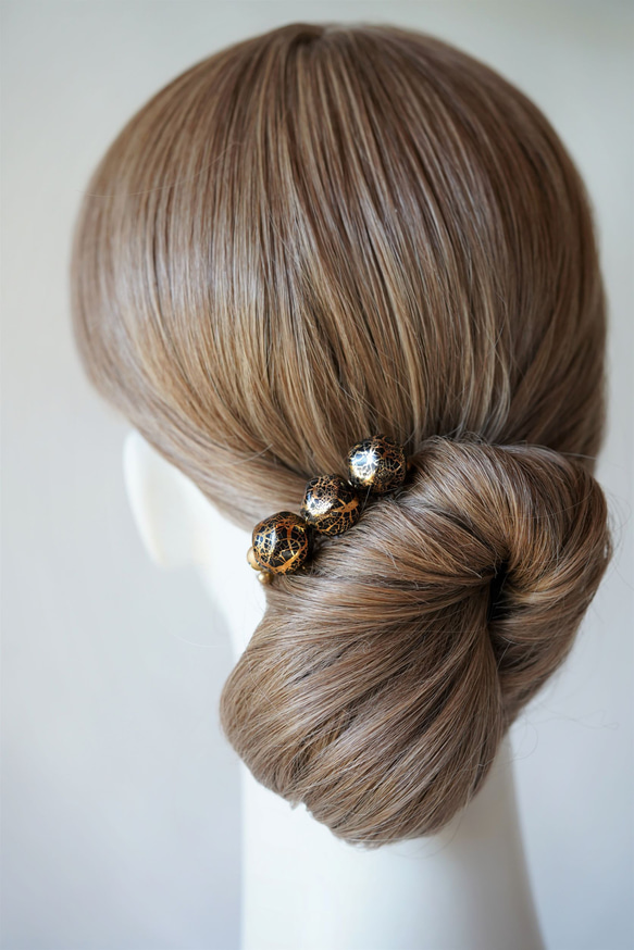 【＊＊七五三・結婚式参列のフォーマルヘアに＊＊】  -ヴィンテージパール・ヘアコーム（black gold)- 4枚目の画像