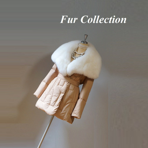 柔らかくて暖かい☆豪華なホワイトフォックスファー付秋冬コート新品軽量ダウンコート