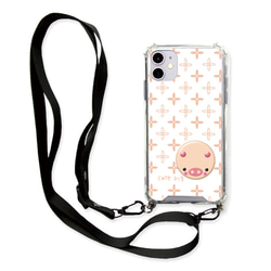 iPhoneネックストラップ付きスマホケース【cute pig】iPhone各種（名入れ可） 1枚目の画像