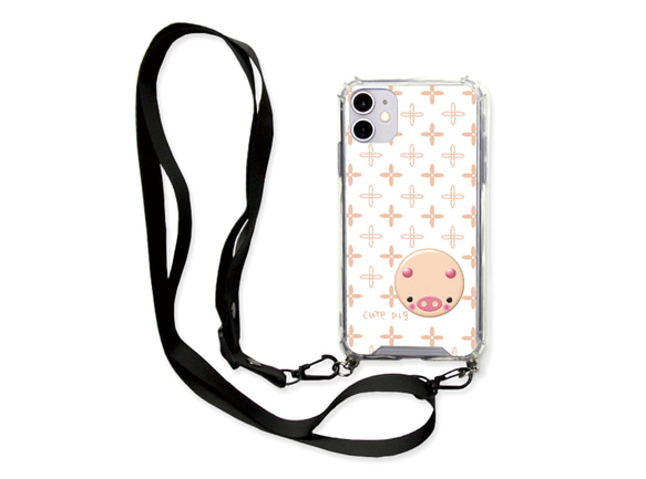 iPhoneネックストラップ付きスマホケース【cute pig】iPhone各種（名入れ可） 1枚目の画像