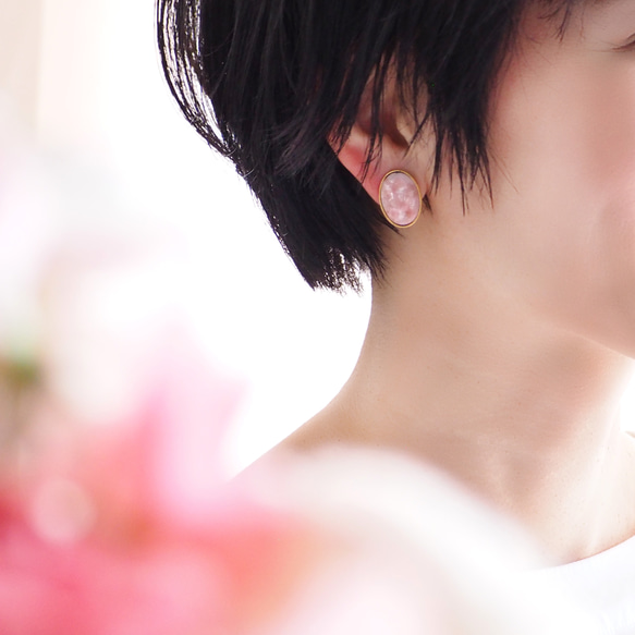 景泰藍櫻花橢圓形耳環 第6張的照片