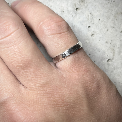 サイズオーダー シルバー950 ring 槌目リング 3mm シンプル 指輪