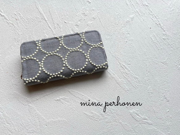 ミナペルホネン 長財布 タンバリン ハンドメイド グレー×ライト  