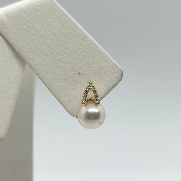 【受注生産】K18YGパールピアス 8-8.5ミリ あこや真珠 ダイヤ 0.05/0.05 4枚目の画像
