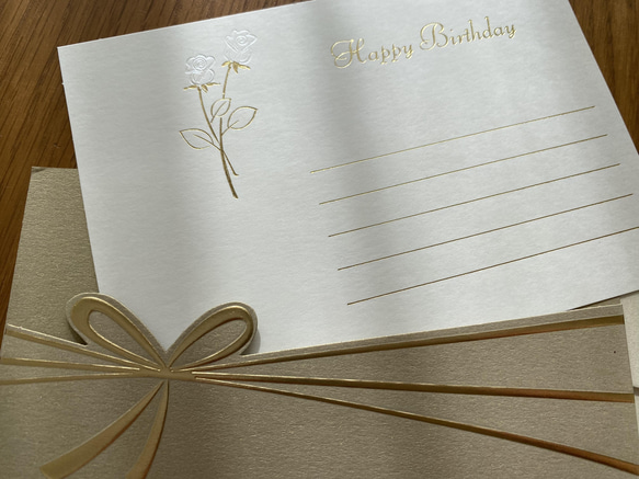 小さな難ありの為20％引き①！イタリア製　大人のバースデーカード『華やかで美しいお誕生日カード』～リボン付き～ 6枚目の画像