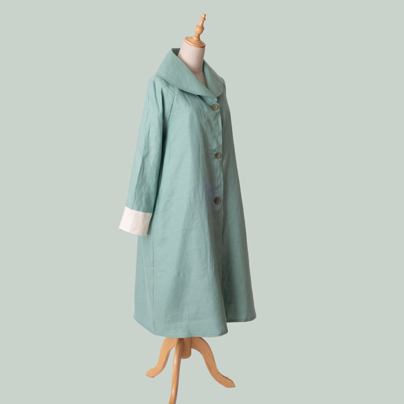 【大人のための可愛いコート】　ミント　ピスタチオグリーン　リネン 3枚目の画像