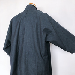 着物リメイク 男性羽織  ハーフ 紺 単衣 和装 作務衣羽織 カーディガン メンズ 無地 フリーサイズ  （5216） 4枚目の画像