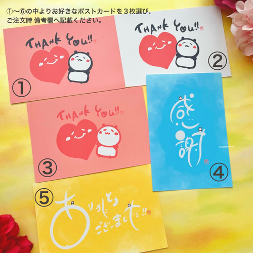 3枚500円パンダのポストカード②】THANK YOU、感謝、ありがとうご 
