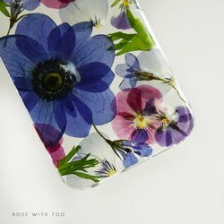 紫と青 アネモネの 押し花スマホケース 【 iPhone・android 全機種対応 】 5枚目の画像