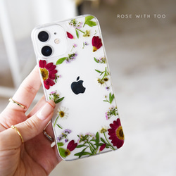 推し活 赤いお花フレームの 押し花スマホケース 【 iPhone・android 全機種対応 】 1枚目の画像