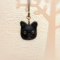 まんまる黒猫のお顔ストラップ 猫 ハロウィン 羊毛フェルト 5枚目の画像