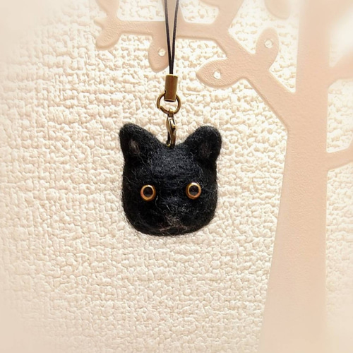 まんまる黒猫のお顔ストラップ 猫 ハロウィン 羊毛フェルト 羊毛