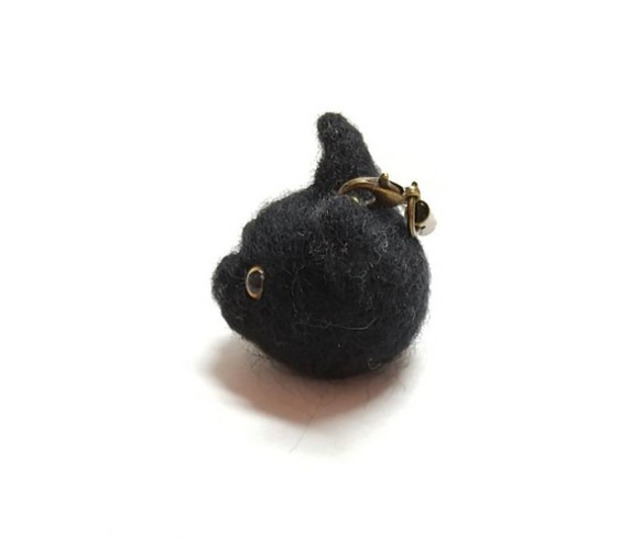 まんまる黒猫のお顔ストラップ 猫 ハロウィン 羊毛フェルト 2枚目の画像