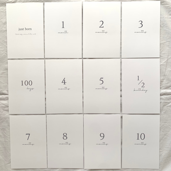 simple ｜ 月齢カード　14枚　オプションでスタンプパッドを選べます　手形　足形　シンプル 2枚目の画像