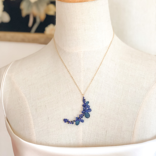 ラピスラズリとカイヤナイトの雫ネックレス 14kgf ゴールドフィルド  