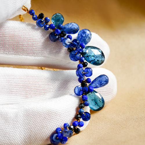 ラピスラズリとカイヤナイトの雫ネックレス 14kgf ゴールドフィルド  