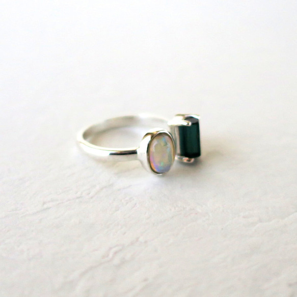 オパール ＋ トルマリン原石リング Opal tourmaline ring 4枚目の画像