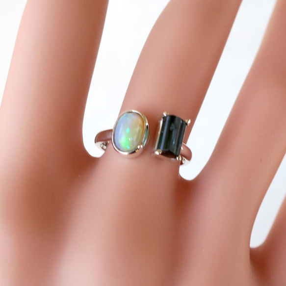 オパール ＋ トルマリン原石リング Opal tourmaline ring 7枚目の画像