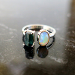 オパール ＋ トルマリン原石リング Opal tourmaline ring 2枚目の画像