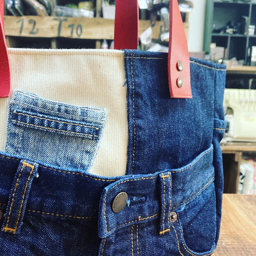 デニムリメイクトートバッグ 本革 ストラップ付き 卸＞【nsb-30160z】【DENIM】【トートバッグ】デニムトート くっ