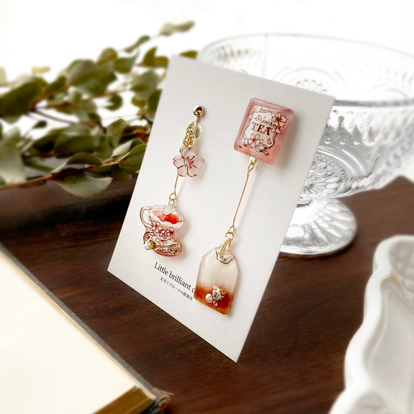 Teabag earring -sakura-｜桜ティーバッグイヤリング・ピアス〔紅茶シリーズ〕 3枚目の画像