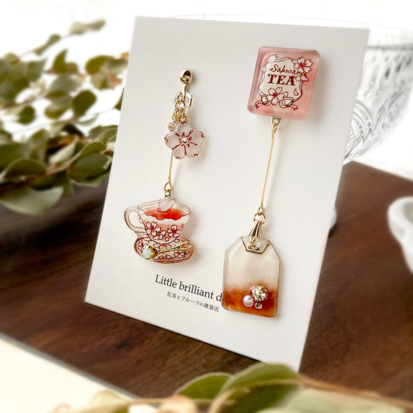 Teabag earring -sakura-｜桜ティーバッグイヤリング・ピアス〔紅茶シリーズ〕 4枚目の画像