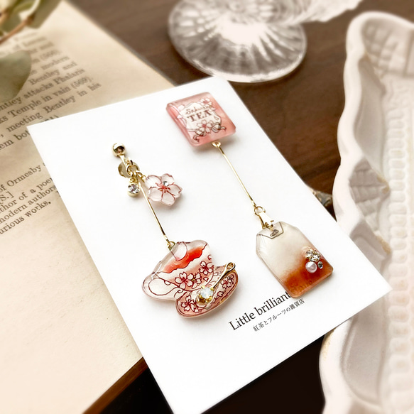 Teabag earring -sakura-｜桜ティーバッグイヤリング・ピアス〔紅茶シリーズ〕 5枚目の画像