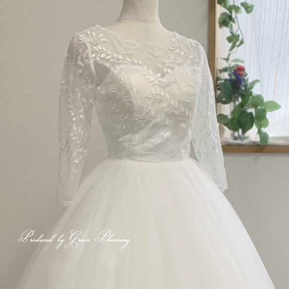 ウエディングドレス ウェディングドレス 長袖 Aライン　結婚式 前撮り リーフ刺繍 gcd_7007 　　 ＊＊ ウエディングドレス ウェディングドレス 前撮り 裾上げ 発表会