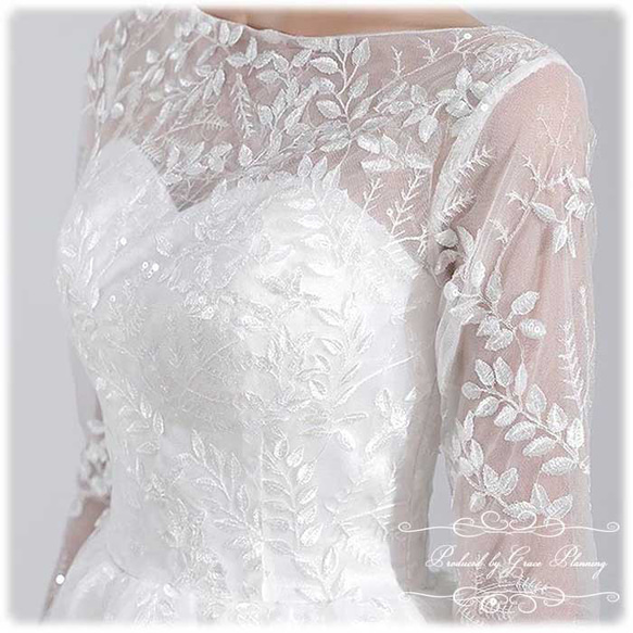 ウエディングドレス ウェディングドレス 長袖 Aライン　結婚式 前撮り リーフ刺繍 gcd_7007 　　 ＊＊ ウエディングドレス ウェディングドレス 前撮り 裾上げ 発表会