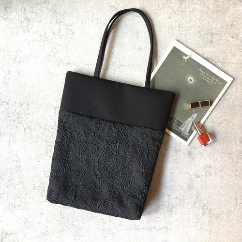 マチつきブラック＜大人のレッスンバッグ フォーマルにも！ジャカート