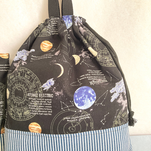 ナップサック 体操服入れ お着替え袋   コズミック柄×ブラック   惑星 ナップサック 体操服入れ お着替え袋 コズミック柄×ブラック 惑星 楽天