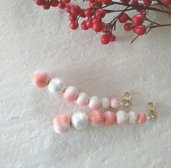 羽織紐 巻玉 刺繍糸 グラデーションピンク 中心マグネット セパレート