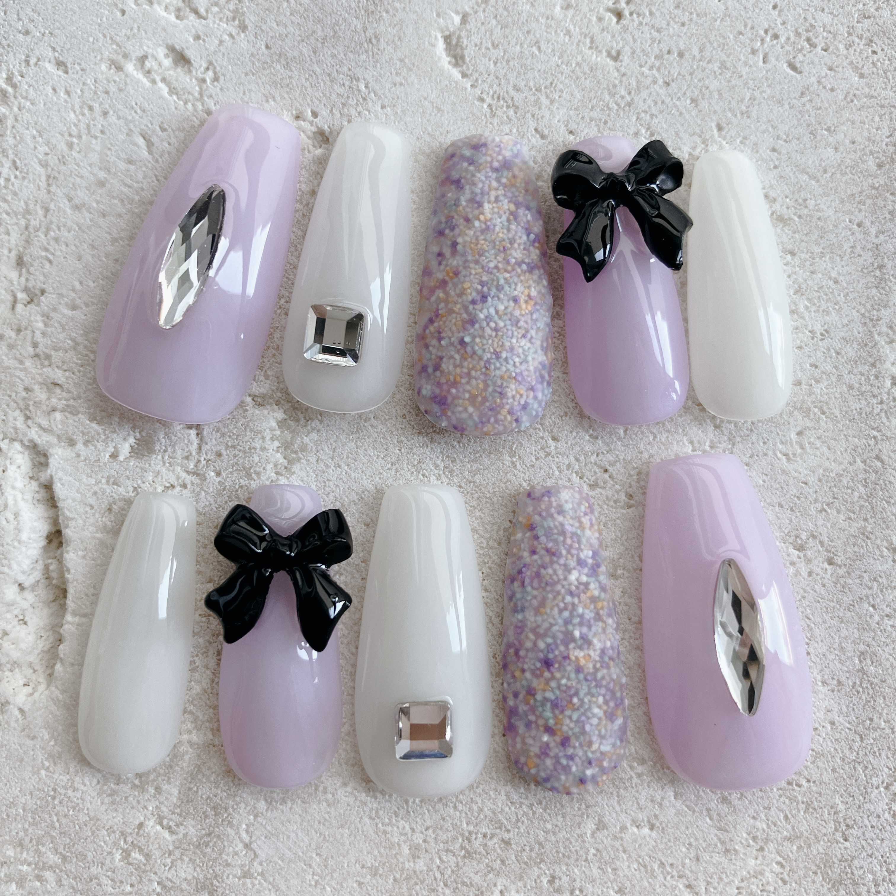 韓国ネイル リボンネイル ネイルチップ キラキラネイル 付け爪 ロング