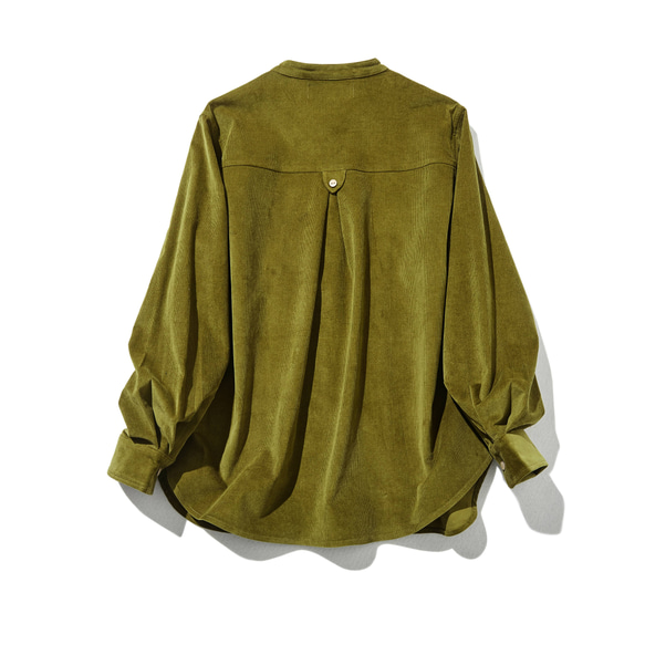 寬鬆迷人的燈芯絨襯衫，黃綠色 230208-2 第9張的照片