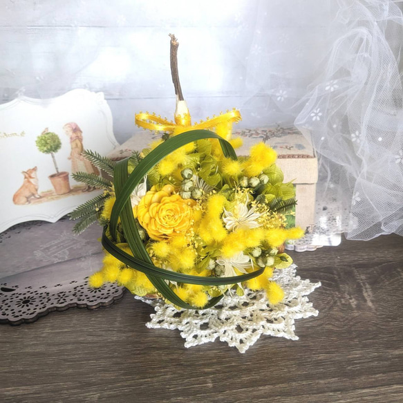 ✪幸せを呼ぶ実✪ 春の訪れを告げる花 ミモザのブッダナッツ・アレンジ (MBサイズ) 5枚目の画像
