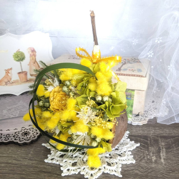 ✪幸せを呼ぶ実✪ 春の訪れを告げる花 ミモザのブッダナッツ・アレンジ (MBサイズ) 3枚目の画像