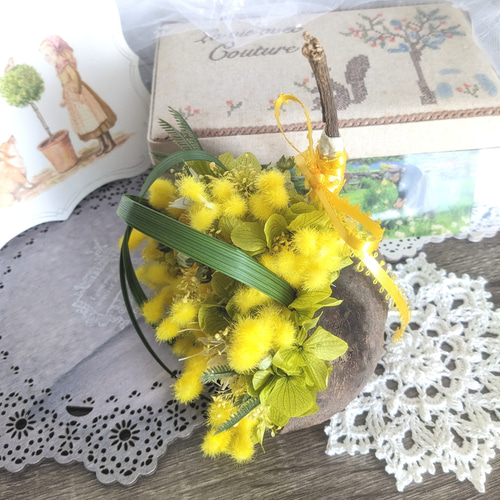 ✪幸せを呼ぶ実✪ 春の訪れを告げる花 ミモザのブッダナッツ・アレンジ