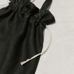 <送料無料>リネンの巾着トートバッグ A4サイズ収納可能 マチあり エコバッグ color : ブラック 2枚目の画像