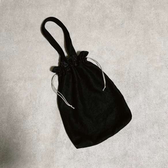 <送料無料>リネンの巾着トートバッグ A4サイズ収納可能 マチあり エコバッグ color : ブラック 1枚目の画像