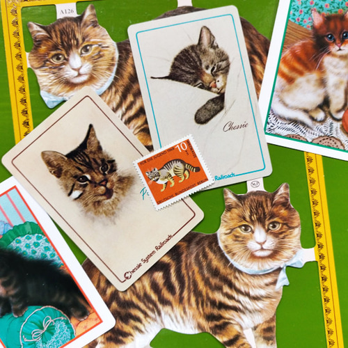 和紙　コラージュ　猫　作品 猫 ネコ CATS！コラージュ6点セット【U.S.A.】【England】【Germany