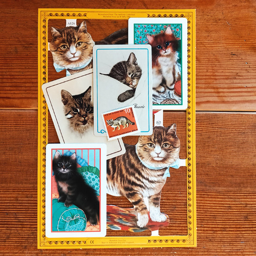 和紙　コラージュ　猫　作品 猫 ネコ CATS！コラージュ6点セット【U.S.A.】【England】【Germany