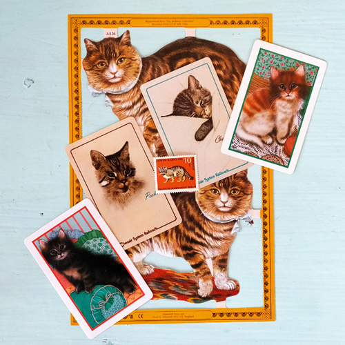 和紙　コラージュ　猫　作品 コラージュ 素材 デザイン ペーパー 猫 ネコ ジャンクジャーナル