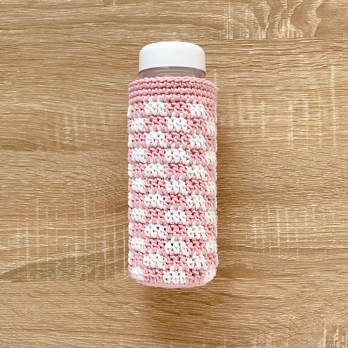 かぎ針編みボトルカバー／パステル ギンガムチェック♡500mlサイズ