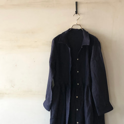 リネンロングギャザーシャツ＊french linen100% dark blue 9枚目の画像