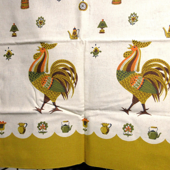☆ヴィンテージ 輸入生地 鶏 チューリップ 花 レトロ キッチン 鳥