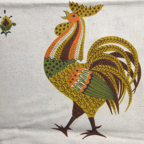 ☆ヴィンテージ 輸入生地 鶏 チューリップ 花 レトロ キッチン 鳥